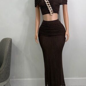 Elegant Brown Women's Skirt Set